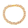 thumbnail image 1 of 2pcs Rack Plating Brass Pave Cubic Zirconia Heart Link Bracelets Long-Lasting Lead Free & Cadmium Free golden Pink 7-5/8 inch(19.5cm), 1 of 3