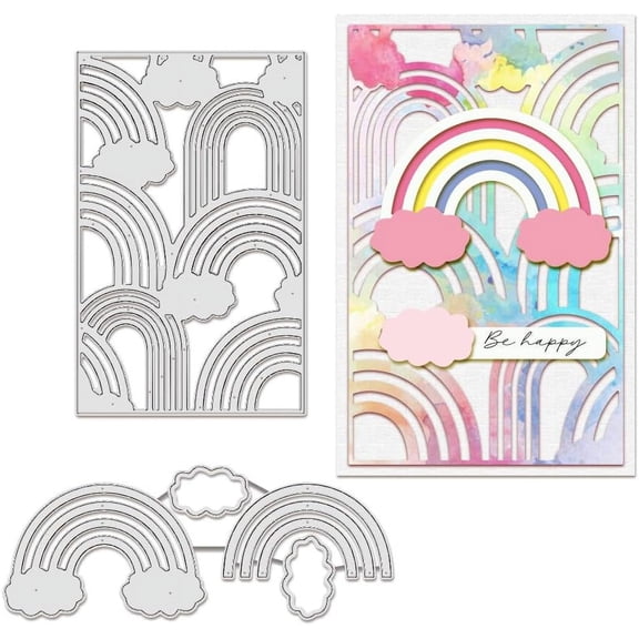 2pcs Rainbow Cutting Dies Rainbow Background Bulletin Metal Stencils Decorative Embossing Stencils for DIY