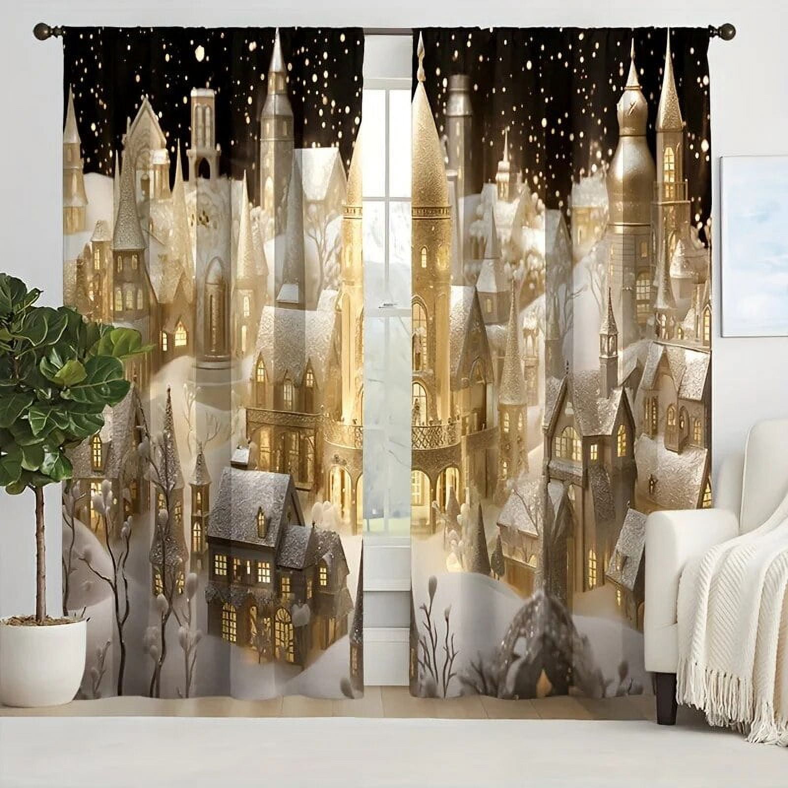 2pcs Ramadan Purple Line Hanging Light Printed Translucent Curtains 2pcs Ramadan Purple Line Hanging Light Printed Translucent Curtains