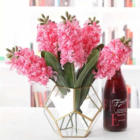 2pcs Real Touch 3D Hyacinth Artificial Flowers in Vibrant Pink with Green Leaves - Perfect for Wedding Bouquets, Home Decor, and Seasonal Party Arrangements - High-Quality Vinyl Material