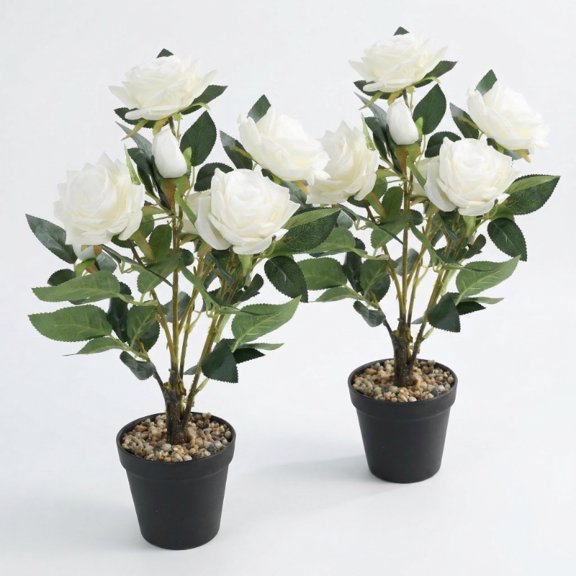 2pcs Realistic Artificial Rose Tree with Pot - 17-inch Tall Blooming Roses Suitable for Wedding, Plastic Flower Centerpiece for Standing Home Decoration, Spring Table Centerpiece for
