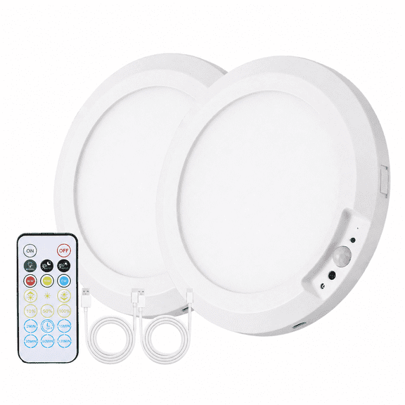 2pcs Rechargeable LED Ceiling Lights, 7.1 Inches In Diameter, with Motion Sensor, 3 Lighting Modes, 10 Brightness Settings, And Remote Control