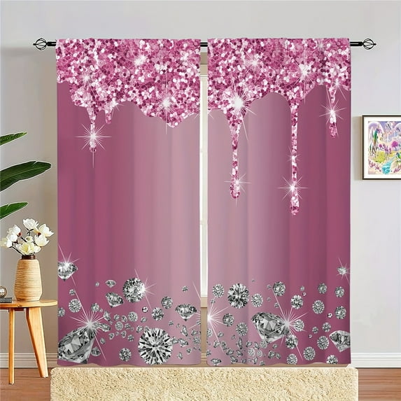2pcs Red Black Gradient Stripe Design Printed Window Curtain For Bedroom Office Kitchen Living Room Study Rod Pocket Window