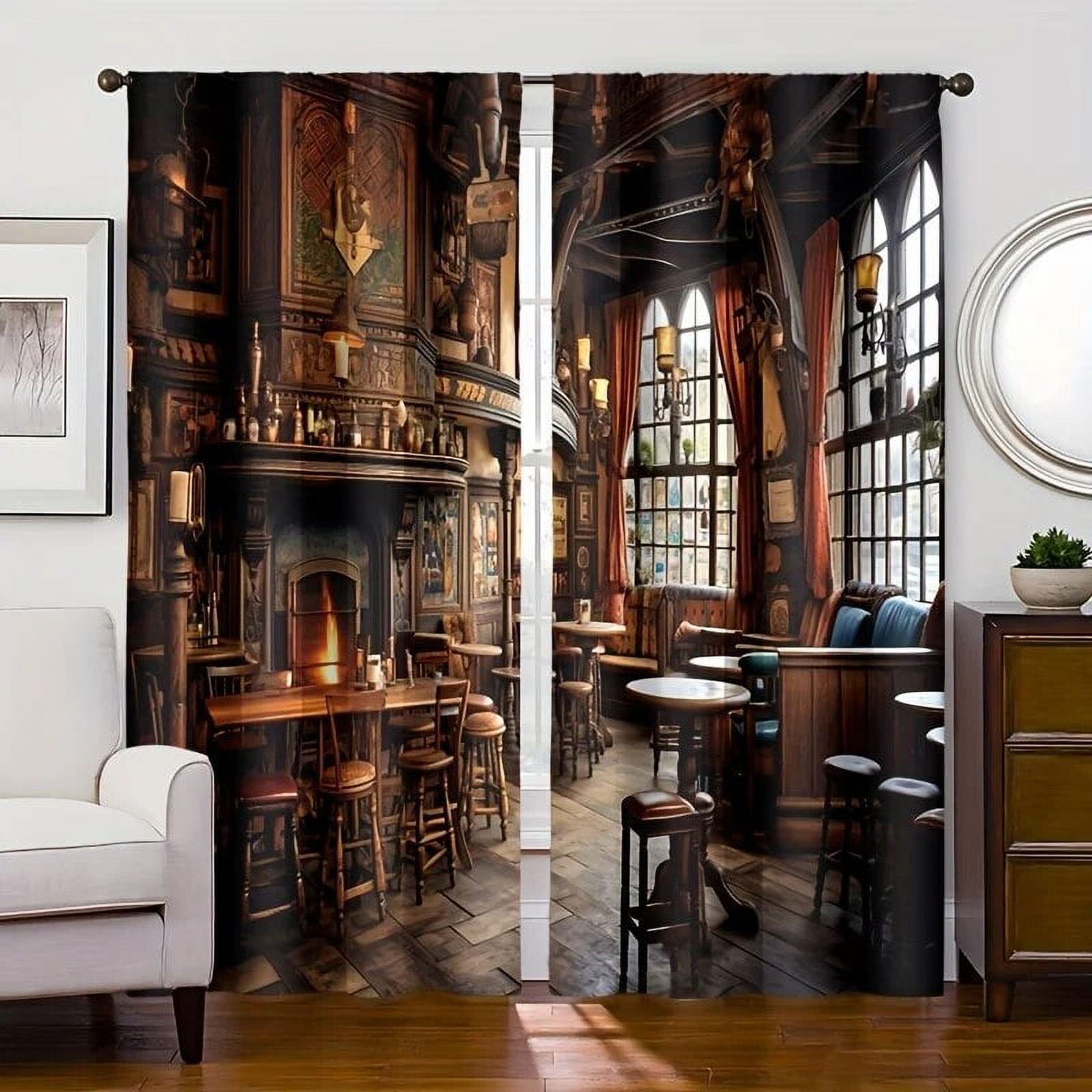 2pcs Red Curtain Night Gothic Castle Rod Pocket Digital Printed ...
