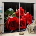 2pcs Red Rose Printed Curtains Rod Pocket Window Treatment For Living