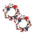 thumbnail image 1 of 2pcs Red White & Blue Mixed Berry Candle Rings Wreaths Star Wreath Candle Holder Rings for Pillars Small Door Tabletop Decor 4 of July Home Kitchen Table Centerpiece, 1 of 9