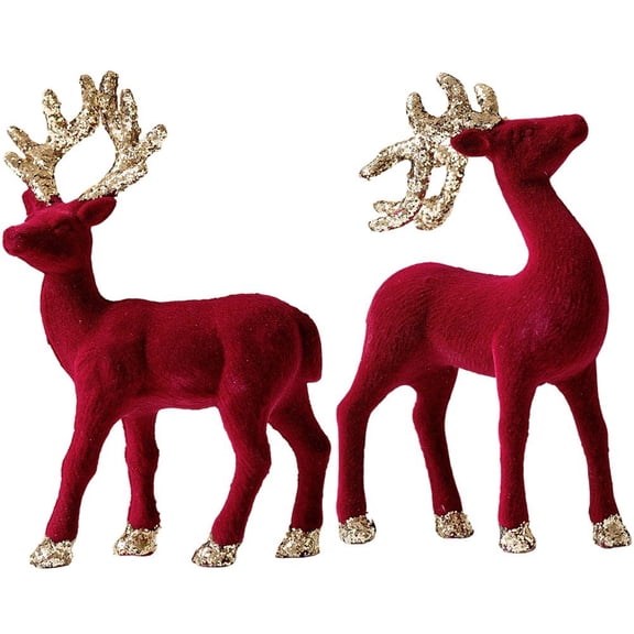 2pcs Reindeer Figurine Statue Glittering Deer Sculpture Christmas Deer Decor Desktop Ornament Elk Office Decoration Indoor Home Table Craft