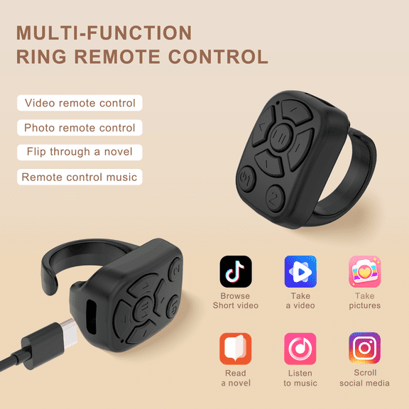 2pcs Remote Scrolling Ring for TikTok for iPhone Android iPad, Remote Control for TikTok, Bluetooth Page Turner for Instagram, Wireless Camera Photo And Video Clicker