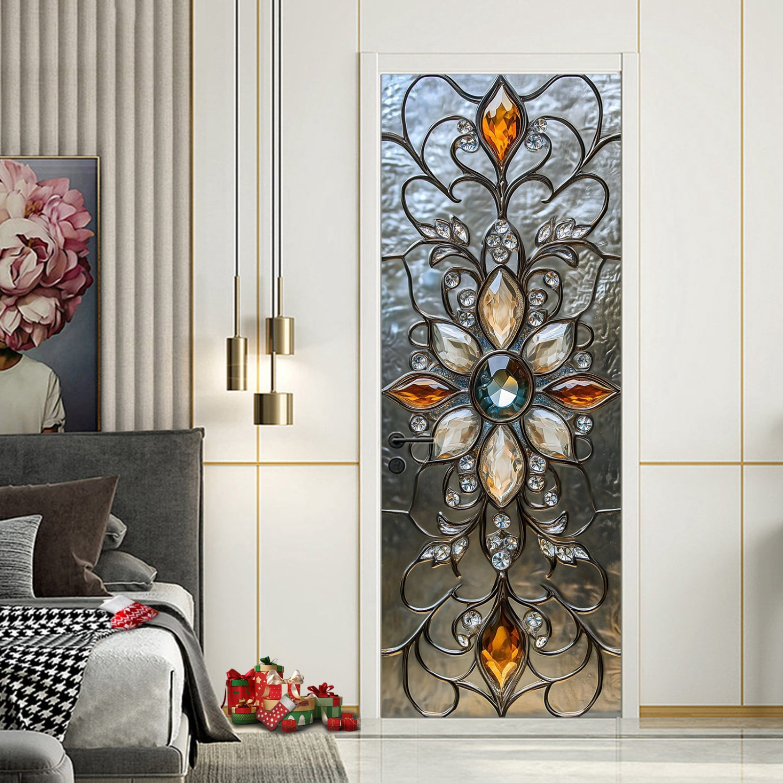 2pcs Removable Self-Adhesive Peel & Stick Door Wallpaper Decals,PVC ...