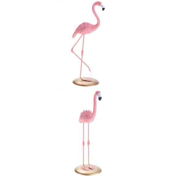 2pcs Resin Animal Figurine Flamingo Figure Stand Statue Desktop Ornament Decor Miniatures