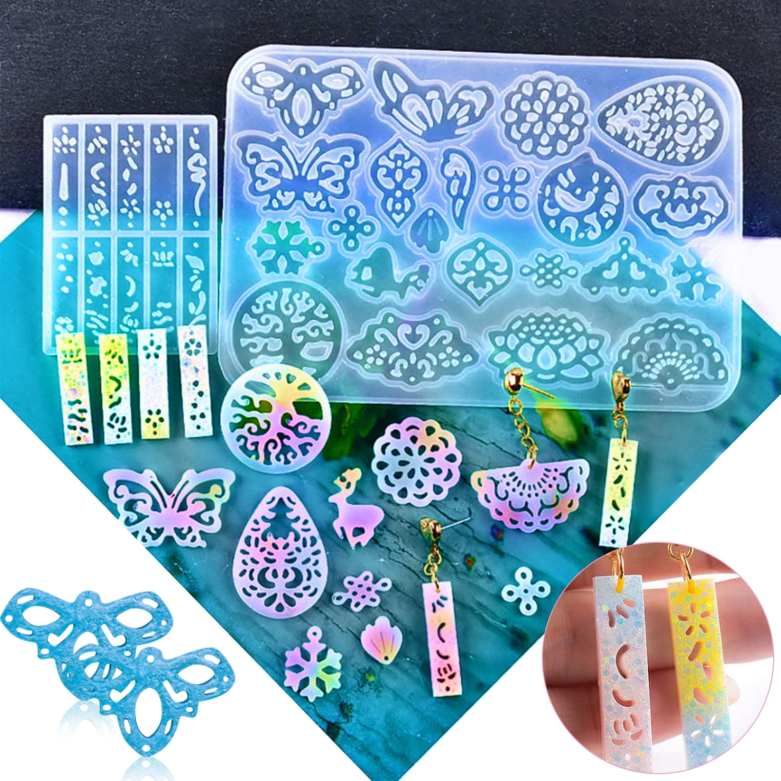 2pcs Resin Epoxy Earring Molds, EEEkit Silicone Casting Molds for Jewelry  Resin Craft Casting, Leaf, Teardrop, Round, Heart Shaped, Snowflake Pendant