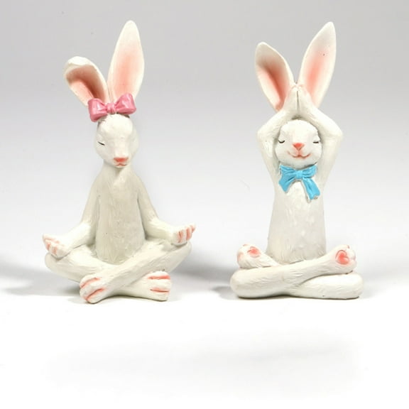2pcs Resin Meditation Yoga Bunny Statues - Ideal Zen Rabbit Figurines for Home, Office & Garden Decor