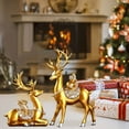 thumbnail image 1 of 2pcs Resin Reindeer Sculptures - Elegant Deer Statues for Home, Office & Holiday Decor - Modern Deer Couple Figurines for Tabletop, Shelf, Fireplace - Christmas, Wedding, Housewarming Gift,Gold, 1 of 6