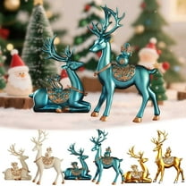 2pcs Resin Reindeer Sculptures - Elegant Deer Statues for Home, Office & Holiday Decor - Modern Deer Couple Figurines for Tabletop, Shelf, Fireplace - Christmas, Wedding, Housewarming Gift,Blue