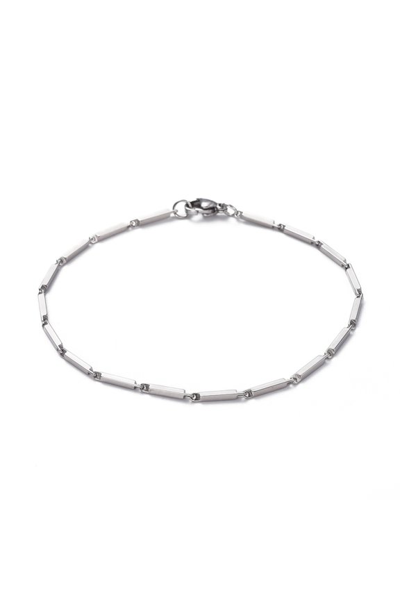 2pcs Resistant Unisex 201 Stainless Steel Bar Link Chain Bracelets with Lobster Claw Clasps Stainless Steel color 8-1/4 inch(21cm) 1.5mm