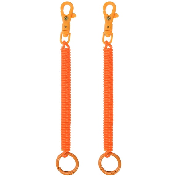 2pcs Retractable Coil Spring Keychain with Lobster Clasp Keyring 18cm Orange 2 Pcs