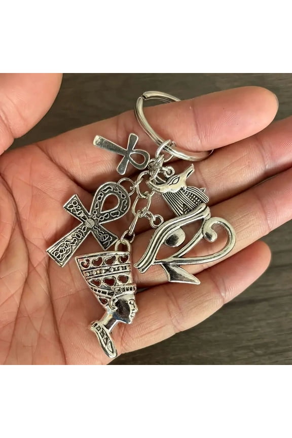 2pcs Retro Egyptian Amulet Key Chain For Men, Cross Eye Of Horus Key Chain For Men, Gift For Men And Women