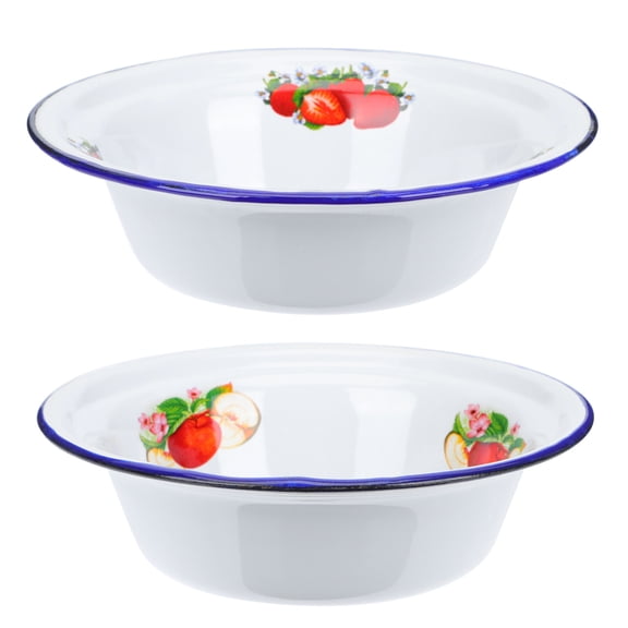UPGRATOR Enamel Enameled Basin White For Cooking 2Pcs 6.3X4.1X2.0In