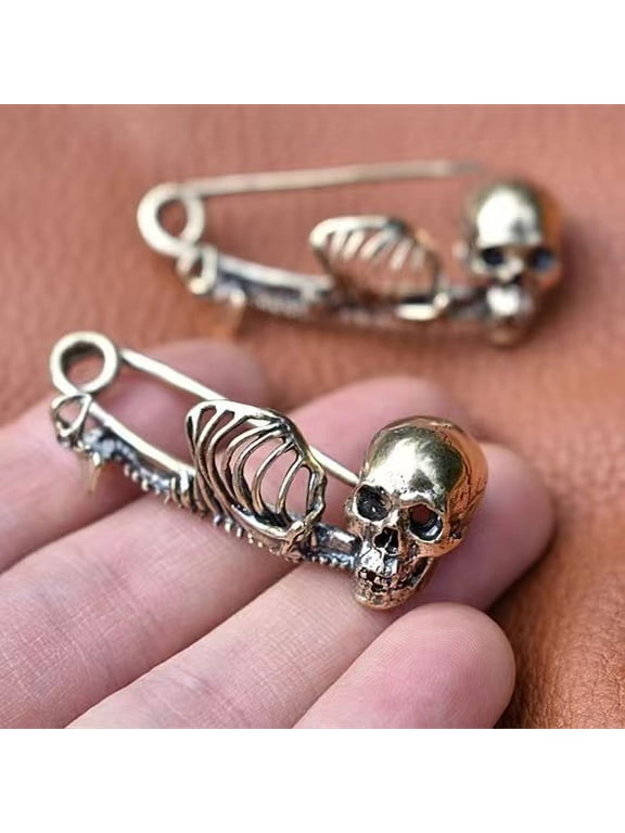 2pcs Retro Gothic Metal Skull Lapel Pins Unisex Collar Brooch Halloween Party Badge