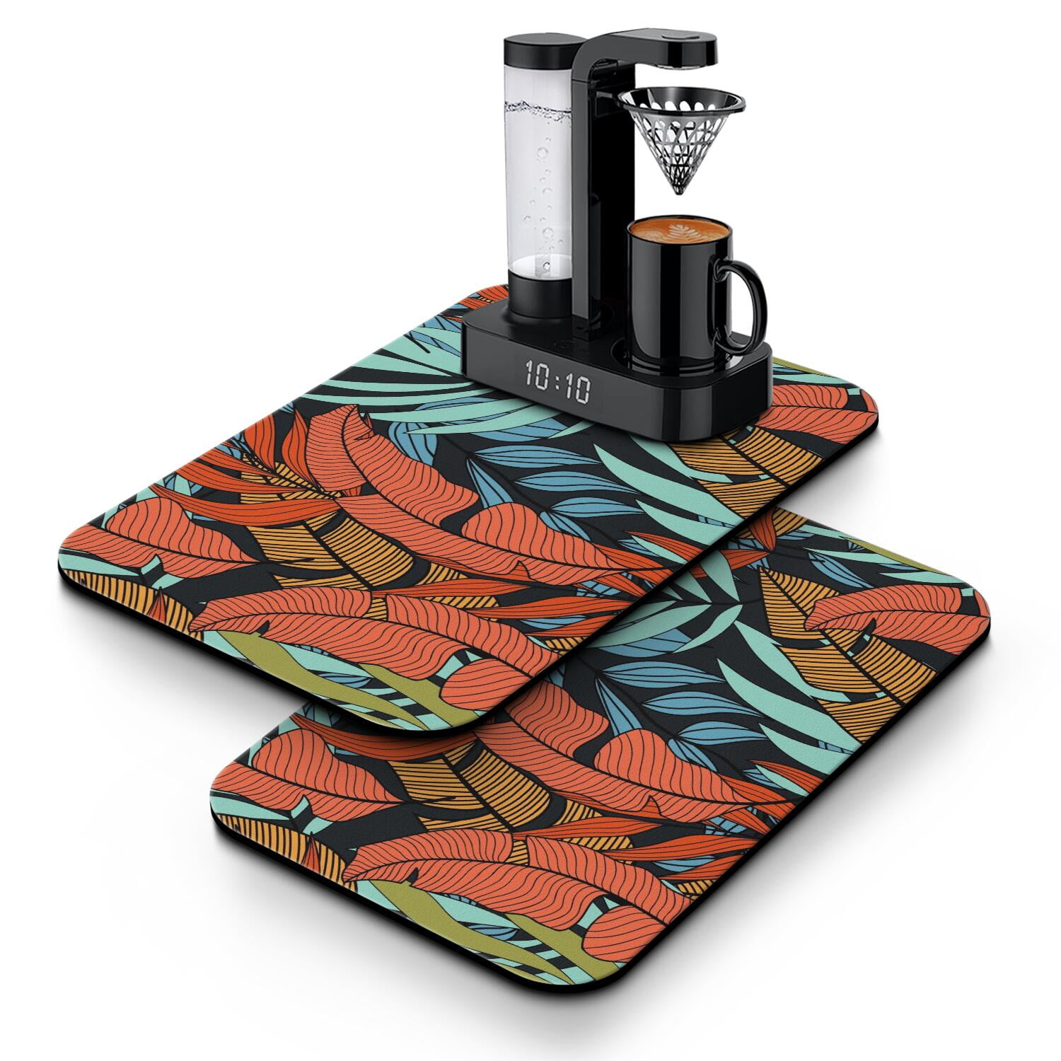 2pcs Retro Jungle Leaves Coffee Station Mat Colorful Exotic Theme, Eco