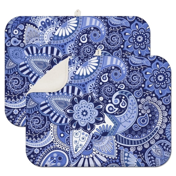 2pcs Retro Paisley Floral Drying Mat Multipurpose Microfiber Dish Drying Pad Machine Washable