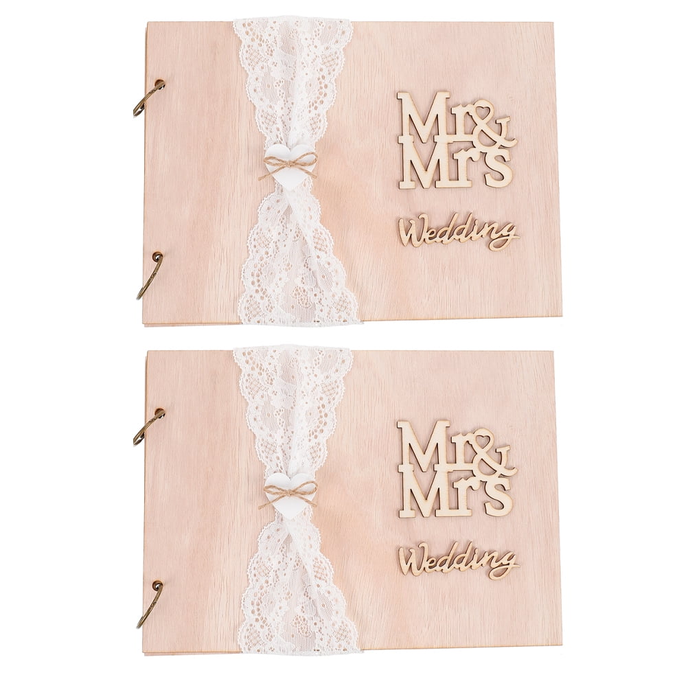 2pcs Retro Wooden Guest Book Diy Guest Signin Book Message Book