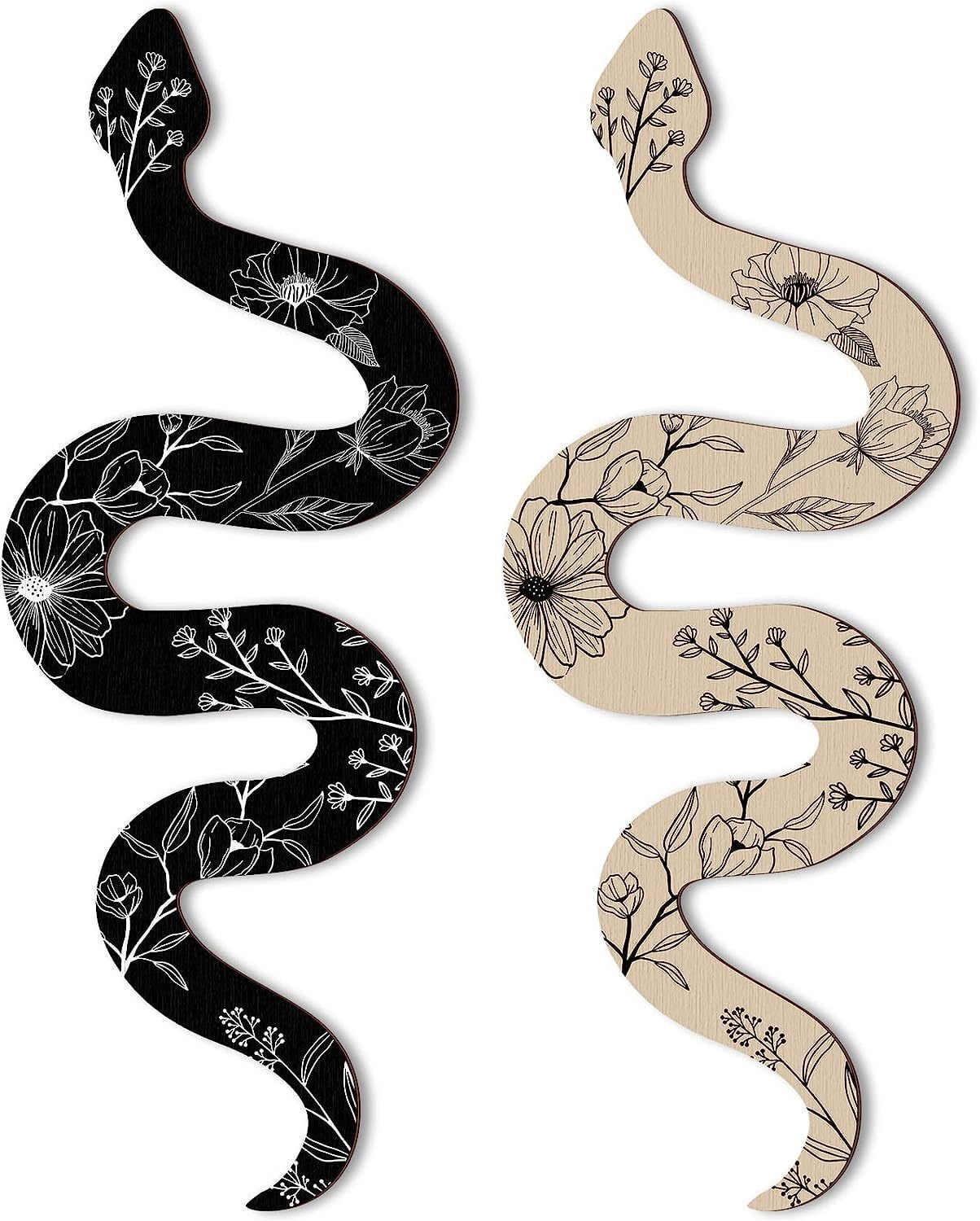 2pcs Retro Wooden Snake Decor Wall Hanging Wood Snake Decor Home Garden