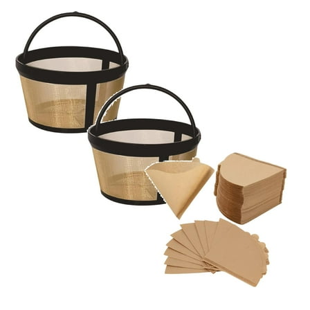2pcs Reusable 4-5 Cup Basket Coffee Filter Fits MrCoffee Coffee Maker and Brewer Permanent Filter Replacement with 100 Counts Coffee Paper Filters