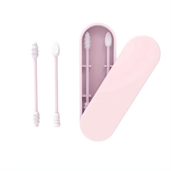 2pcs Reusable Silicone Double-headed Soft Ear Swabs with Portable Case for Ear Cleaning and Makeup Application Removal
