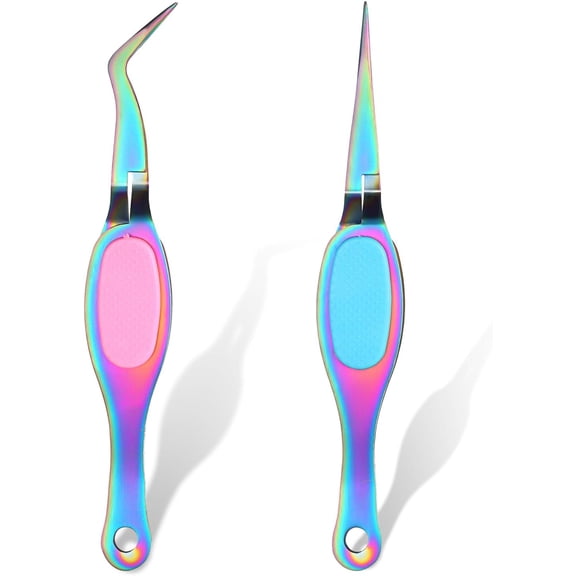 2pcs Reverse Tweezers Craft Tweezers, Curved Bent Straight Fine Tip Stainless Steel Soft-grip Cross Locking for DIY Jewelry Eyelash Extensions Nail Beading -