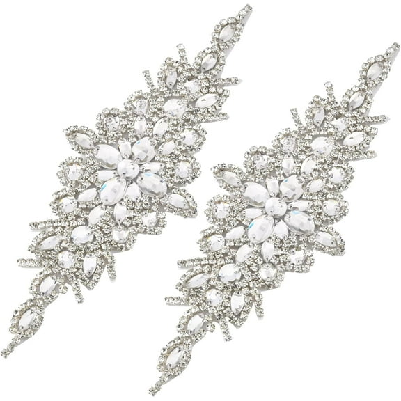 2pcs Rhinestone Applique for Wedding Dress Iron on/Sew Rhinestone Patch Rhombus Diamond Sewing Appliques for Bridal Dress Headpiece Belt Shoes or Other Item Decoration Colorful