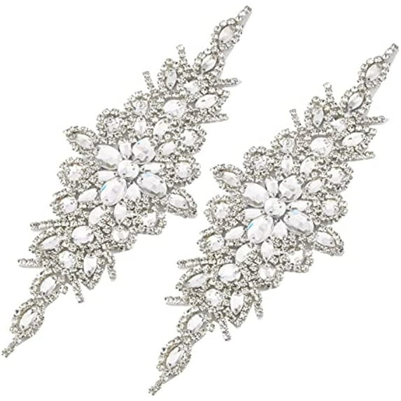 2pcs Rhinestone Applique for Wedding Dress Iron on/Sew Rhinestone Patch Rhombus Diamond Sewing Appliques