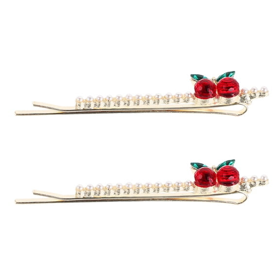 2pcs Rhinestone Cherry Hair Clips for Women Faux Barrette Hair Pin Novelty Headdress Fashionable Fruit Bobby Pin Hair Accessory