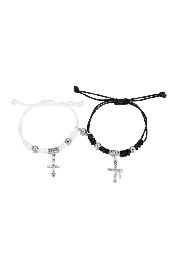 2pcs Crystal Cross Couple Bracelets Magnetic Matching Bangle Braided Jewelry