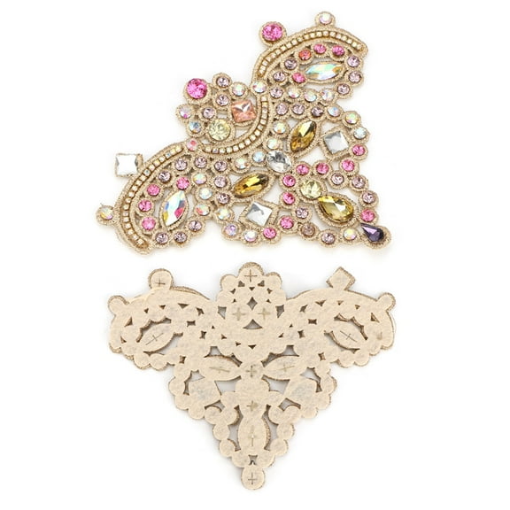 2pcs Rhinestone Crystal Applique Sew On Faux Pearl Patch for Clothes Shoes Bag (#3)