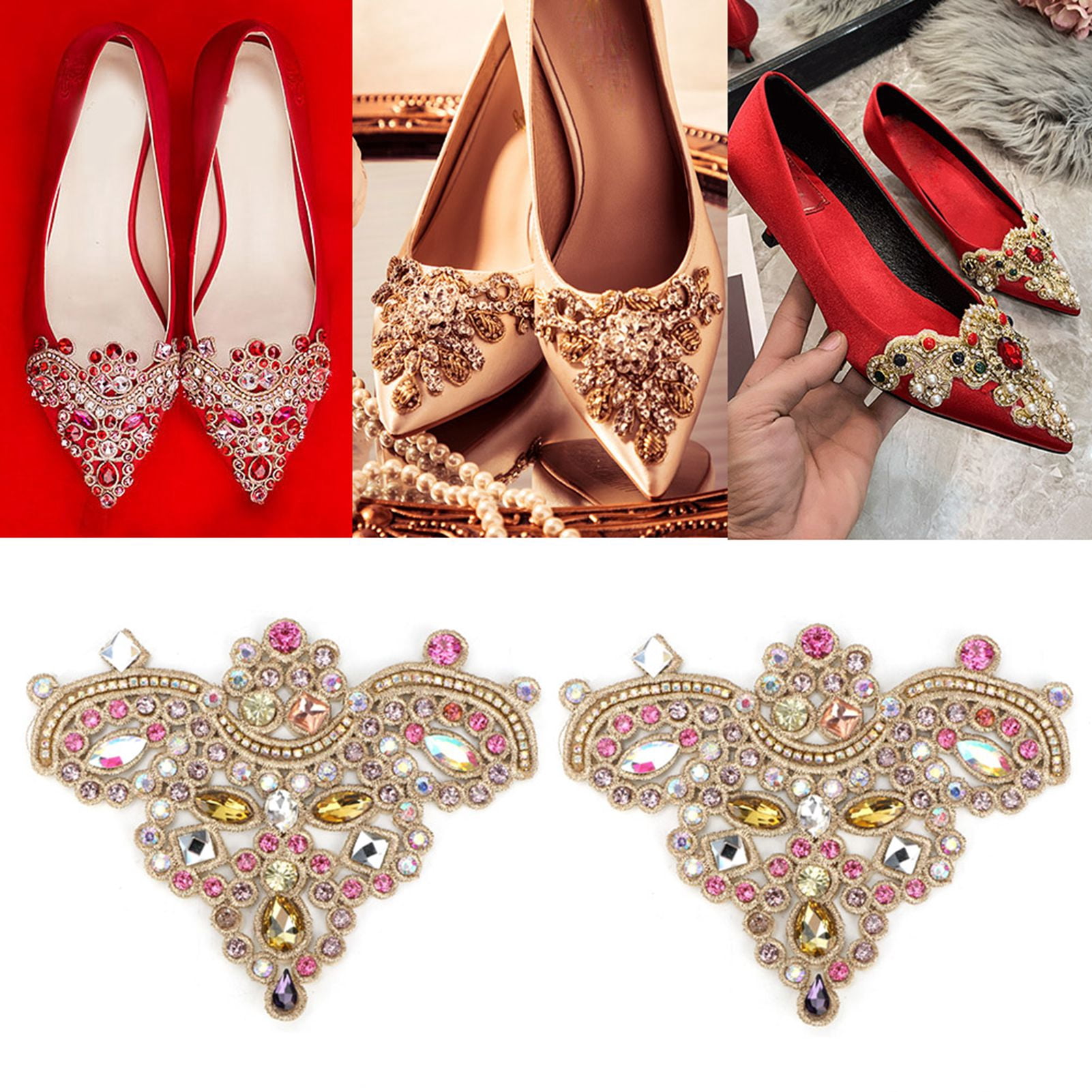 2pcs Rhinestone Appliques – Sew-On Crystal & Faux Pearl Patches For Clothes, Bags, Shoes (Purple) - View #3