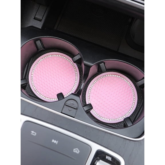 2pcs Rhinestone Decor Car Coaster - Bling Non-Slip Silicone Cup Holder Mat for Women & Girls