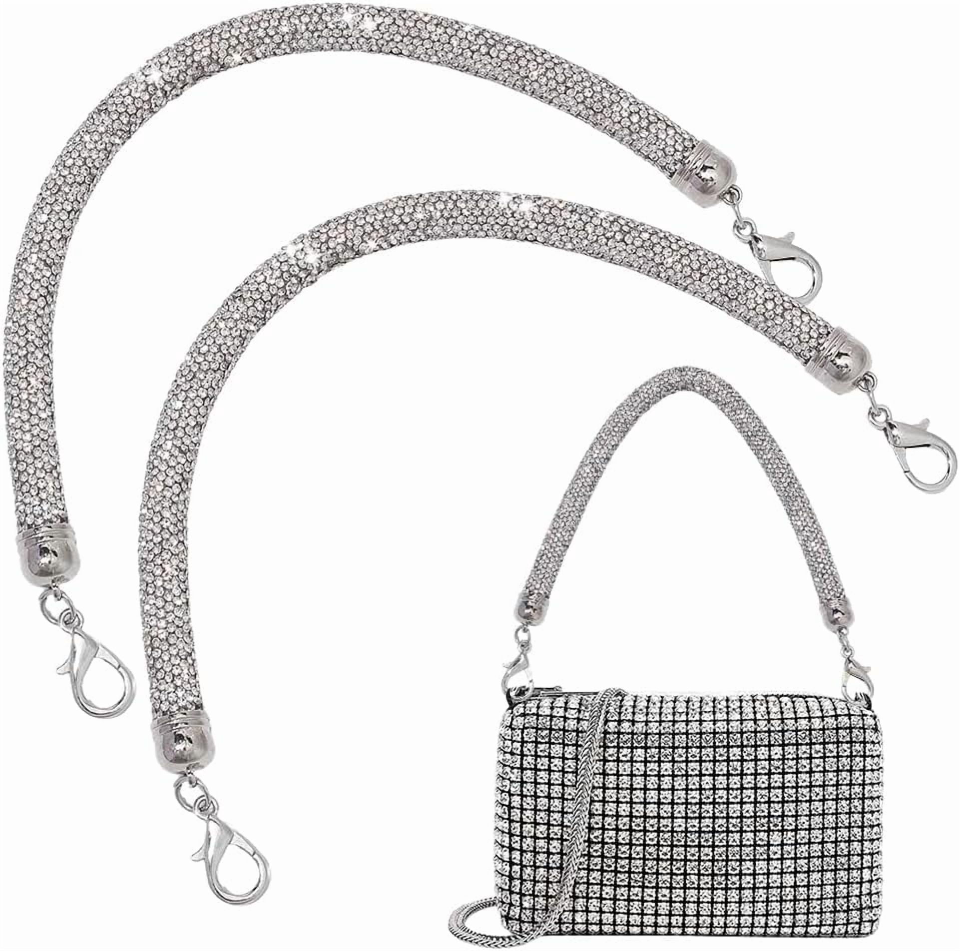 Rhinestone Purse Strap Replacement - 1.5 Inch Wide Silver Crystal Shoulder Strap, Not Adjustable