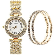 CEIATHER 2pcs Rhinestone Watch and Bracelet Set Watch Shiny Quartz Watch for Lady