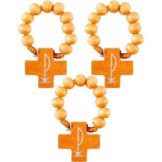 2pcs Rho Wooden Cross Rosary Ring, Devotional Prayer Beads, Catholic
