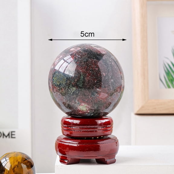 2pcs Rhodonite Ball Display Decorations Reiki Stone Sphere with Wood Base Feng Shui Ornaments 50~55mm