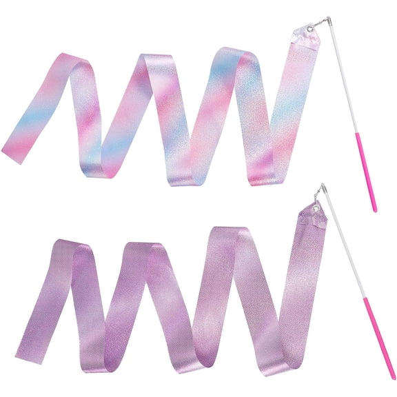 2pcs Rhythmic Dance Ribbons, 78.7 Inch Gymnastics Ribbon Dancer Wand Dancing Ribbon Streamers for Kids, Fits Artistic Dancing Gymnastics, Circus Carnival Shows, Baton Stick Twirling