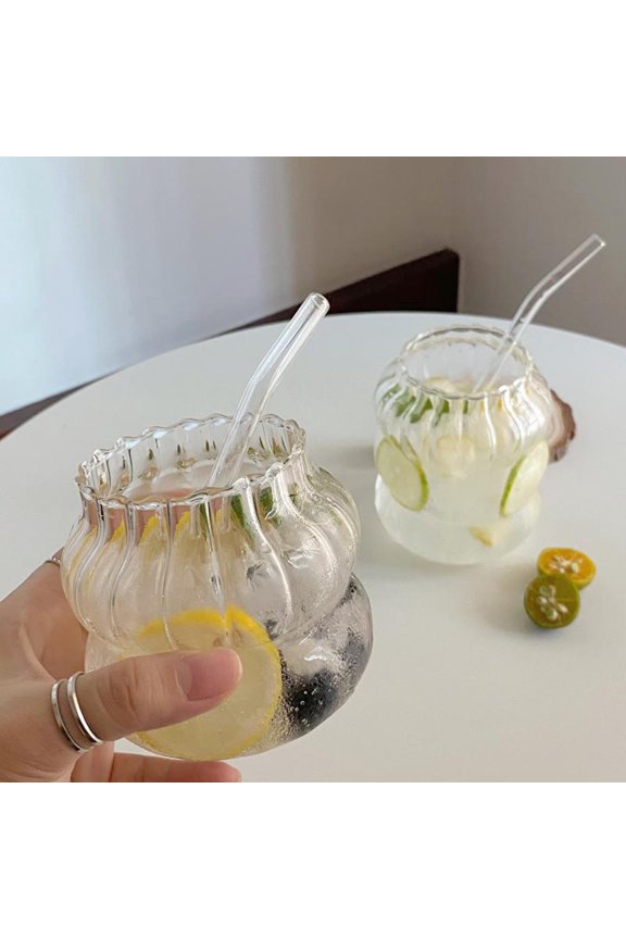 2pcs Ribbed Glassware Clear Glass Cups for Cocktail, Milk, Coffee Mug for Home, Party, Wedding