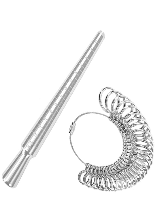 2pcs Ring Size Measuring Tool Set Metal Ring Gauges for Ring Measuring, Integrated Tapered Solid Ring Mandrel Measuring Tool for Ring Repair and Sizing, Jewelry Size Measurement