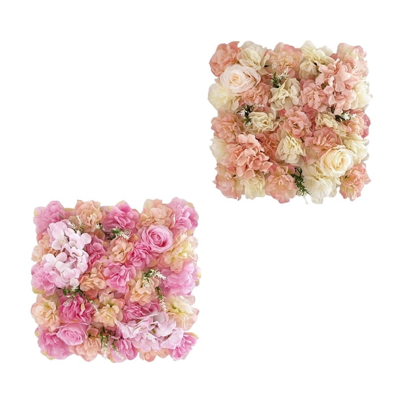 2pcs Rose Wall Panel Artificial Flower Backdrop Floral Mat Flower Arrangements Pink Champagne Pink