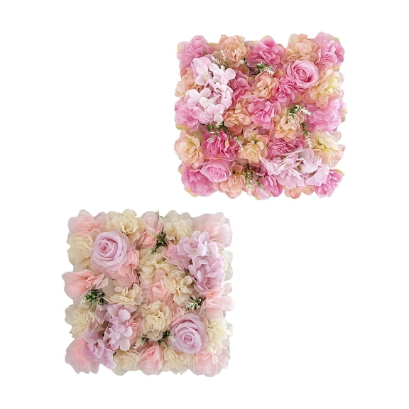 2pcs Rose Wall Panel Artificial Flower Backdrop Floral Mat Flower Arrangements Pink Light Pink