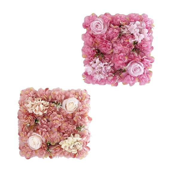 2pcs Rose Wall Panel Artificial Flower Backdrop Floral Mat Flower Arrangements Pink