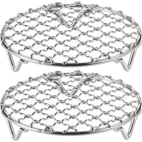 2pcs Round Cooking Rack 4.7-inch 201 Stainless Steel Cross Wire Barbecue Grill Net with 20mm Legs for Cooking Baking Steaming BBQ