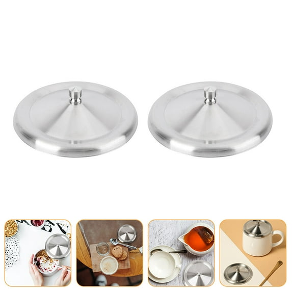 2pcs Round Cup Covers Stainless Steel Cup Lids Heat Preservation Cup Lid