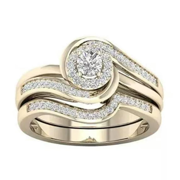 2pcs Round Cut AAA Cz Twisted Band 18K Yellow Gold Plated Women Ring Set Sz 5-10